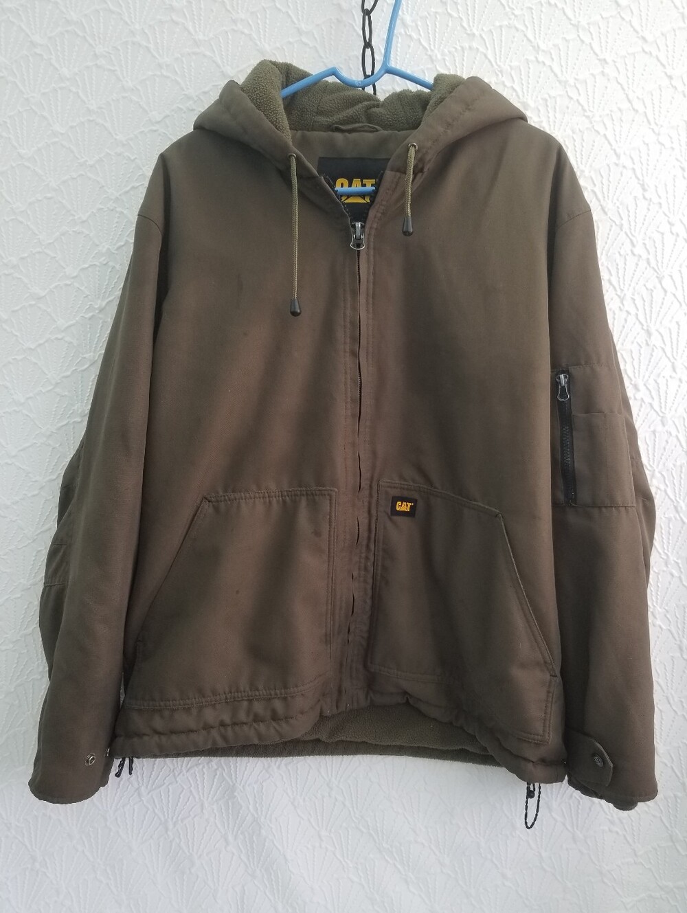 Cat Caterpillar Hooded Jacket Full Zip Plush Lining Work Coat Men's Medium